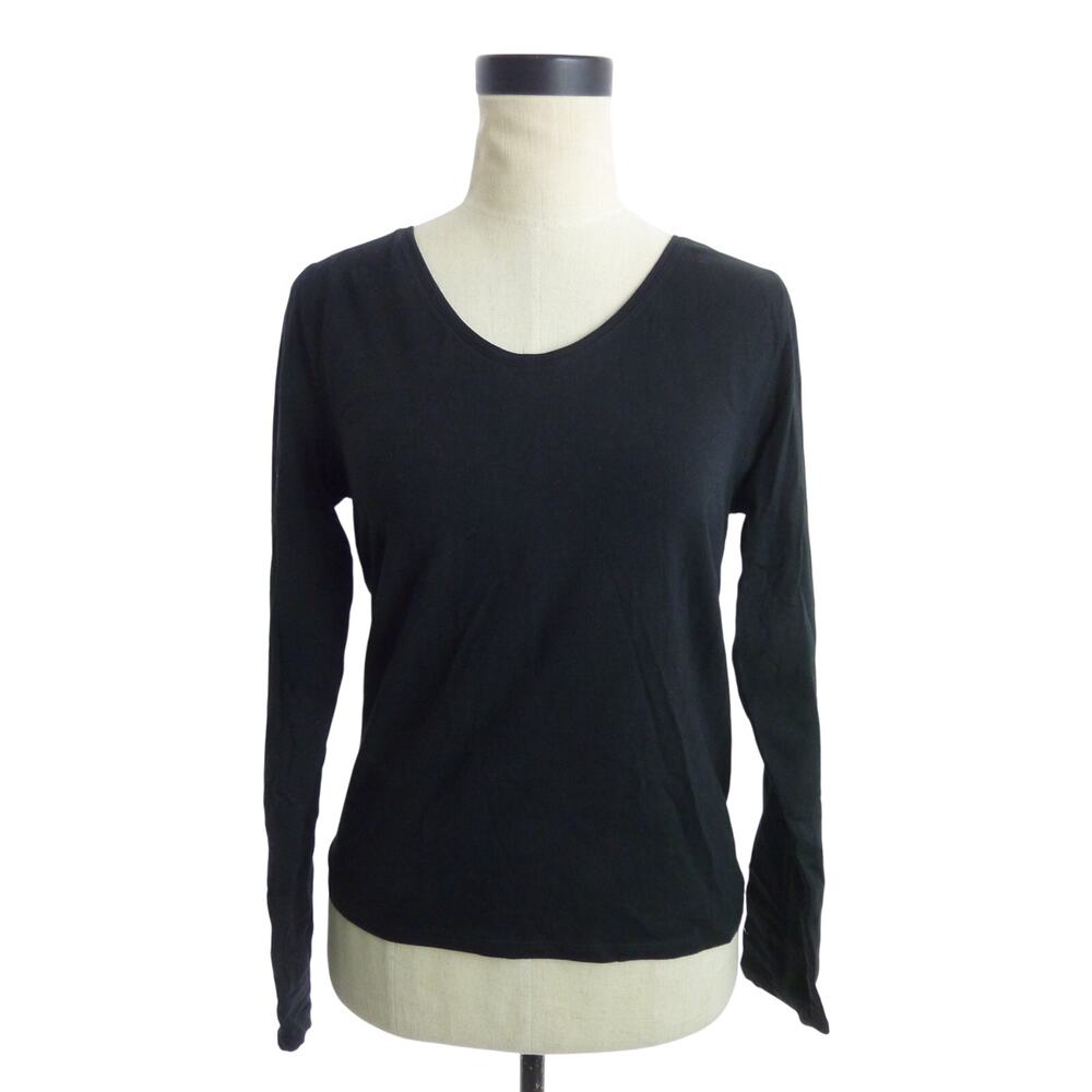 Everlane Womens Large Black Long Sleeve Ballet Scoop Neck Top Cotton Stretch L